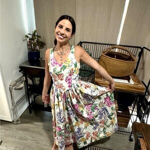 Vintage Laura Ashley Floral Cotton Maxi Dress Sleeveless Cottagecore Size XS